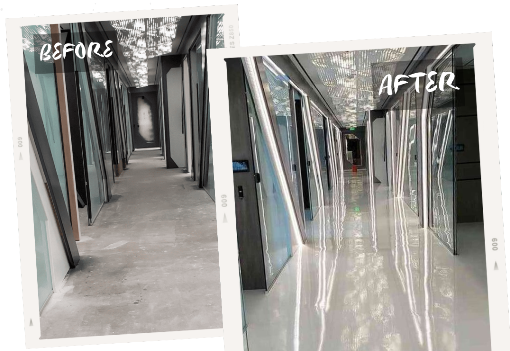 Before and After of an Epoxy Flooring Project in a Commercial Office located in Melbourne City