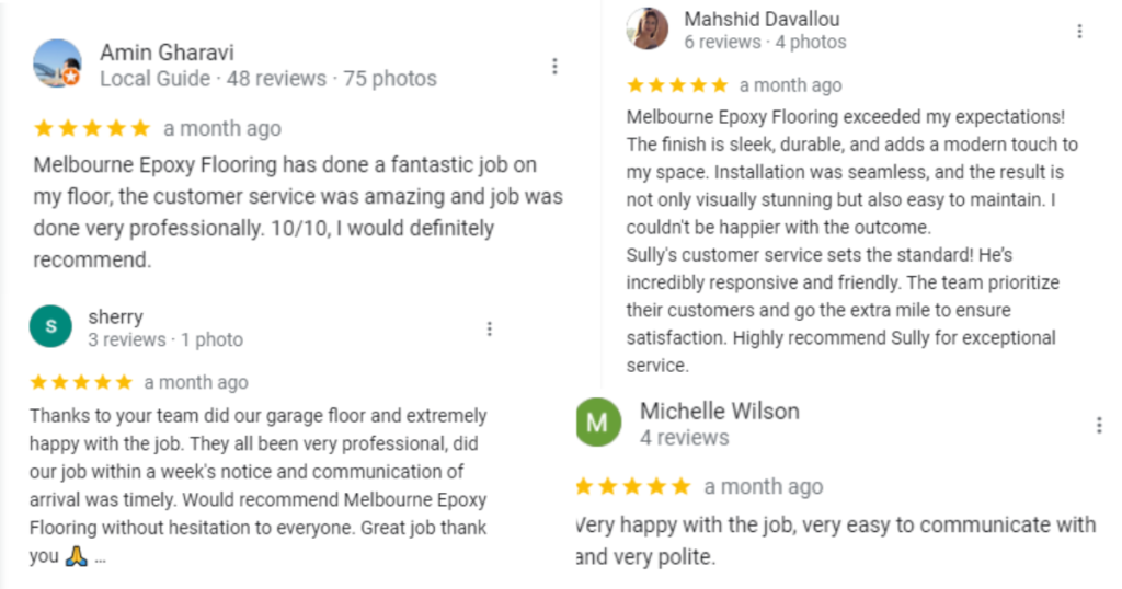 Top Google Business Reviews for Melbourne Epoxy Flooring